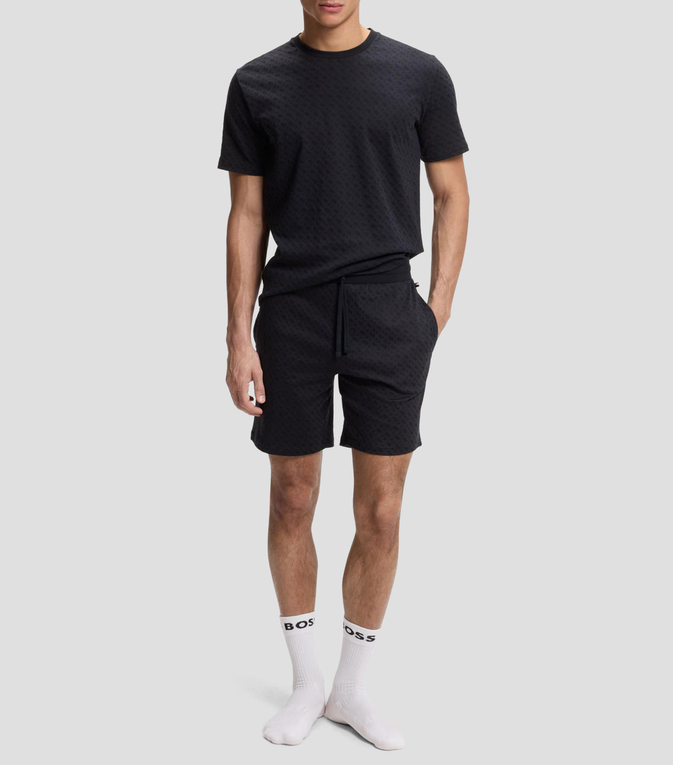 Shorts de pijama de algodón elástico con cordón en la cintura y detalle estampado Hombre